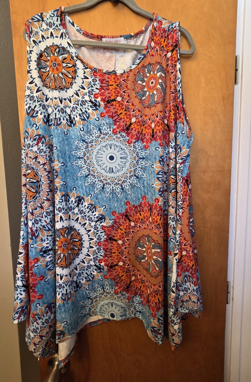 Sleeveless Blue & Orange Mandala Print Tunic